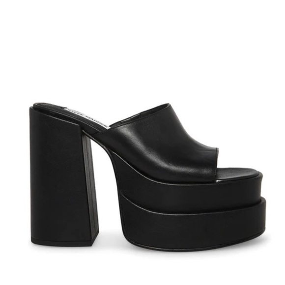 Black Steve Madden Leather Cagey Platform Sandals Size 10 - Picture 2 of 13